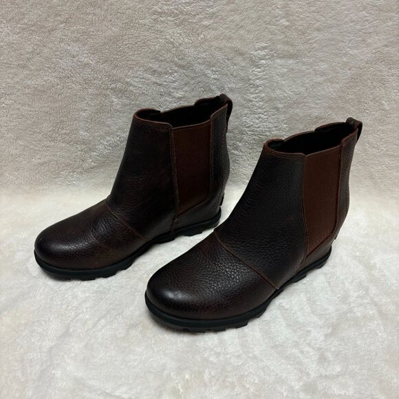Sorel Womens Joan of Arctic Wedge II Chelsea Boot Size 9 Brown Leather Pull-On - Picture 1 of 13